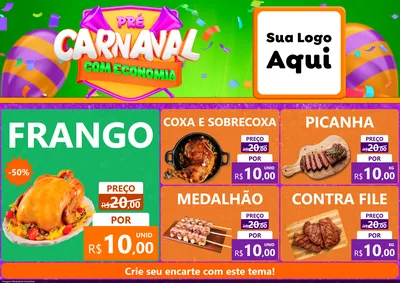 Modelo de Encarte para Encarte A4 Horizontal com o tema Pré-Carnaval Com Economia para Assados
