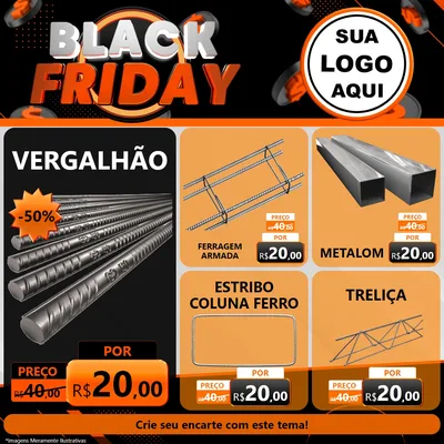 Modelo de Rede Social para Feed Facebook com o tema Black Friday para Ferragens