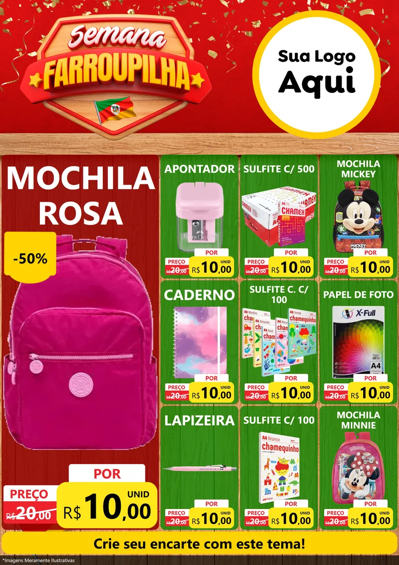 Modelo de Encarte para Encarte A4 Vertical com o tema Semana Farroupilha para Papelaria