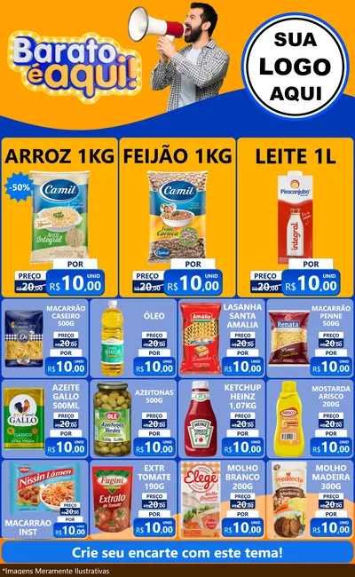 Modelo de Encarte para Encarte Grande com o tema Barato é aqui para Supermercado