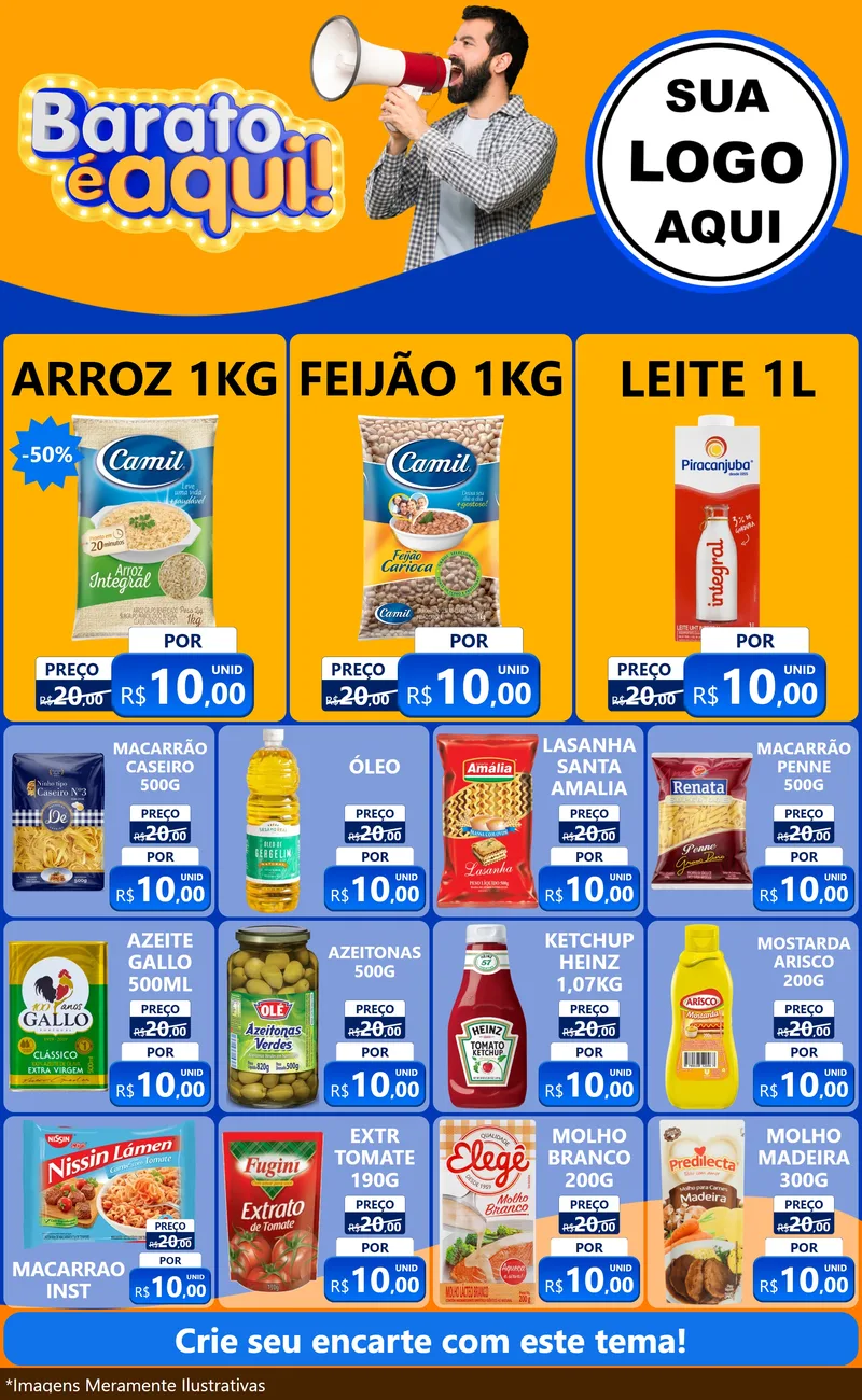 Modelo de Encarte para Encarte Grande com o tema Barato é aqui para Supermercado