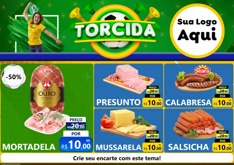 Modelo de Encarte para Encarte A4 Horizontal com o tema Torcida para Frios e Laticínios
