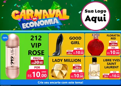Modelo de Encarte para Encarte A4 Horizontal com o tema Carnaval da Economia para Perfumes