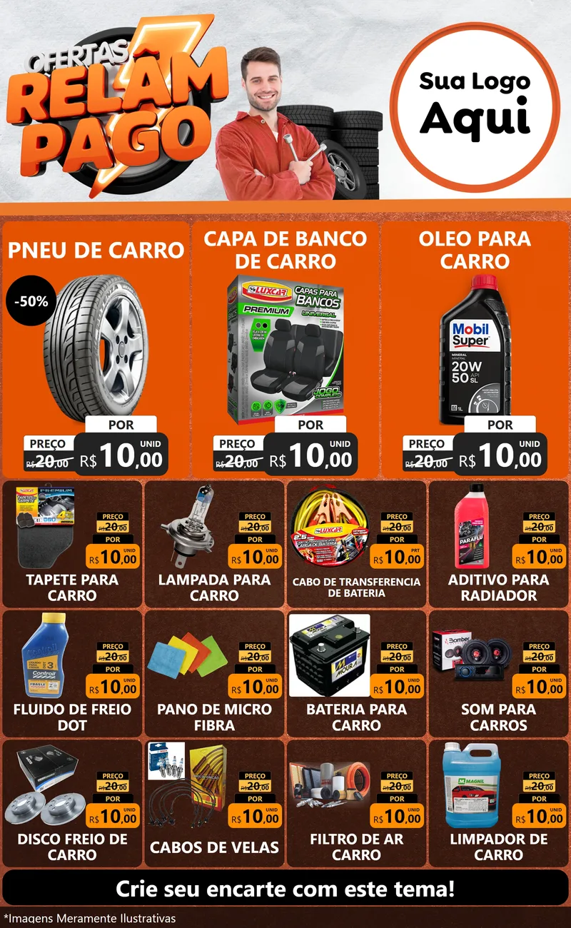 Modelo de Encarte para Encarte Grande com o tema Ofertas Relâmpago - Moto / Auto para Auto peças