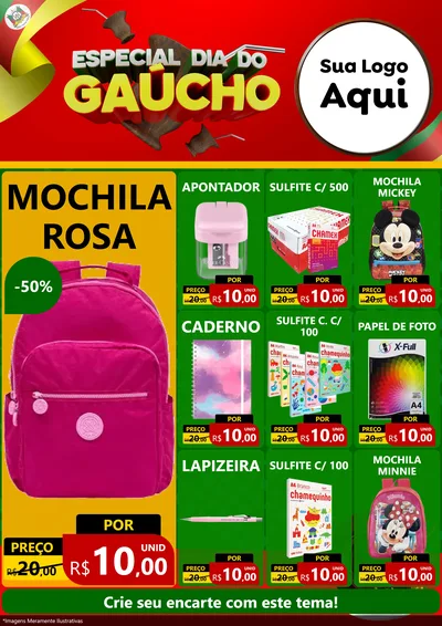 Modelo de Encarte para Encarte A4 Vertical com o tema Especial Dia do Gaúcho para Papelaria