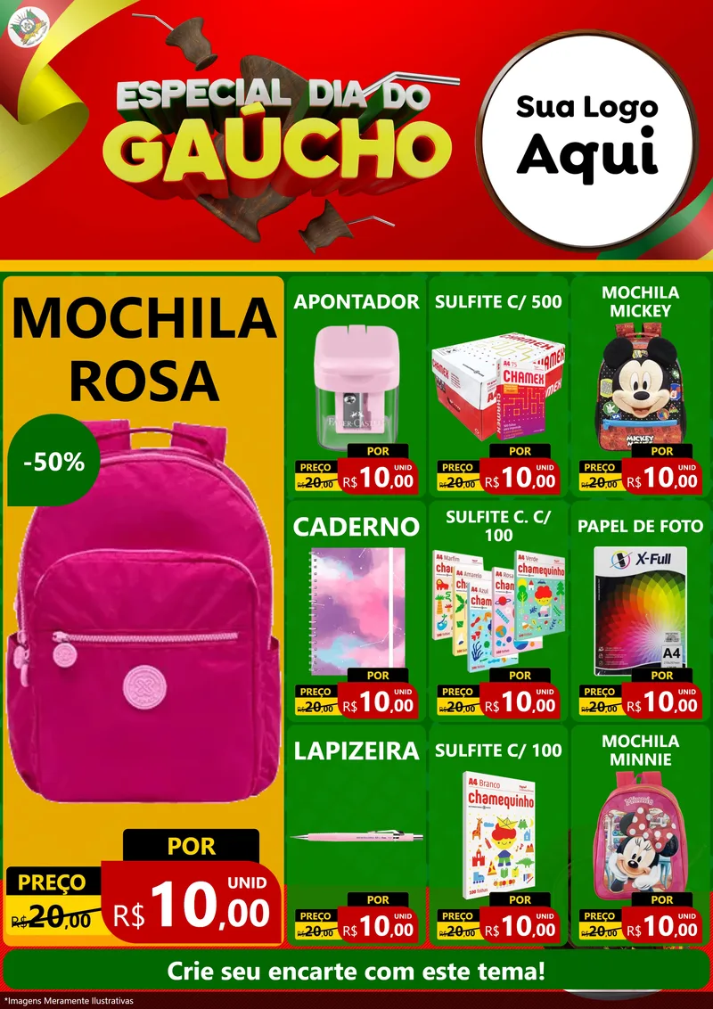 Modelo de Encarte para Encarte A4 Vertical com o tema Especial Dia do Gaúcho para Papelaria