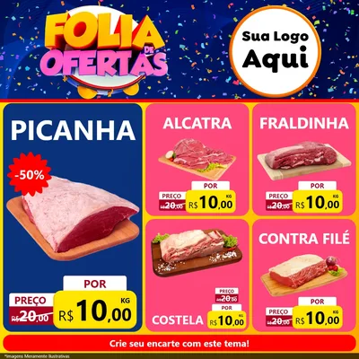 Modelo de Rede Social para Feed Facebook com o tema Folia de Ofertas para Açougue
