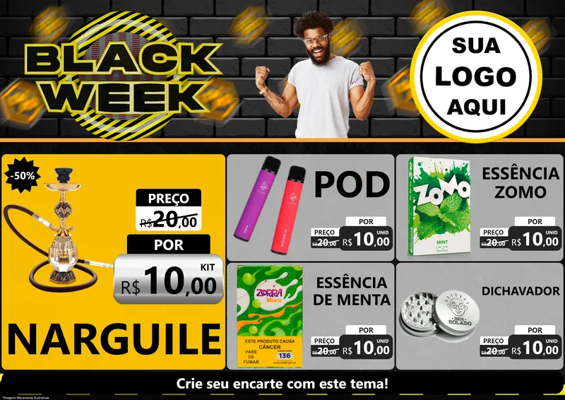Modelo de Encarte para Encarte A4 Horizontal com o tema Black Week para Tabacaria