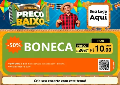Modelo de Cartaz para Cartaz A4 Horizontal com o tema Arraiá de Preço Baixo - Junina para Brinquedos