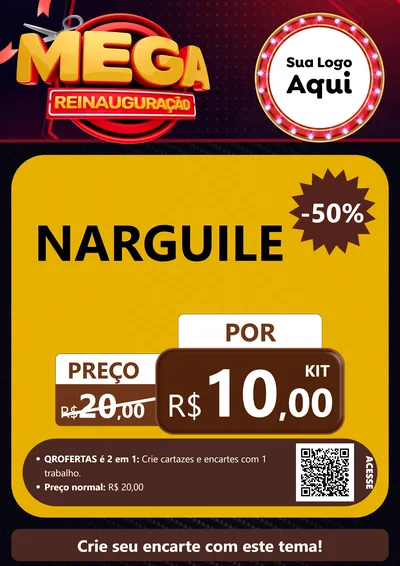 Modelo de Cartaz para Cartaz A4 Vertical com o tema Mega Reinauguração para Tabacaria