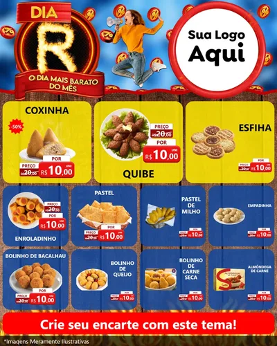 Modelo de Rede Social para Feed Instagram com o tema Dia R - O Dia Mais Barato Do Mês para Salgadaria