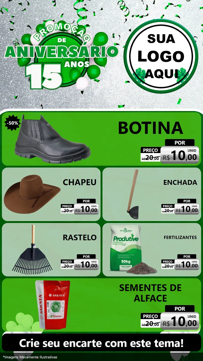 Modelo de TV para TV Vertical com o tema Promoção de Aniversário - 15 Anos para Agropecuária