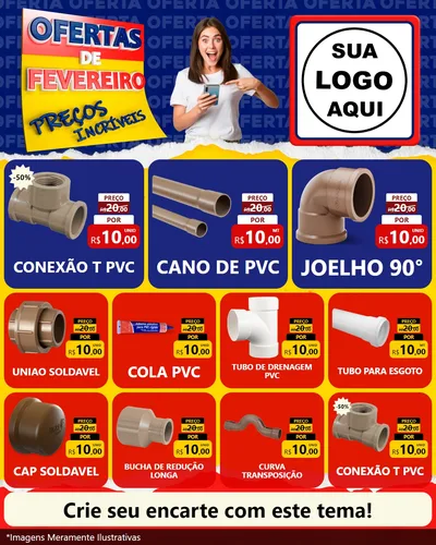 Modelo de Rede Social para Feed Instagram com o tema Ofertas de Fevereiro - Preços Incríveis para Tubos e conexões