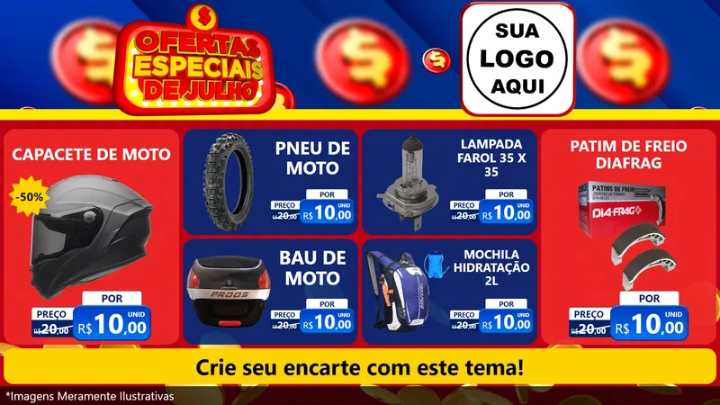 Modelo de TV para TV Horizontal com o tema Ofertas Especiais de Julho para Moto peças