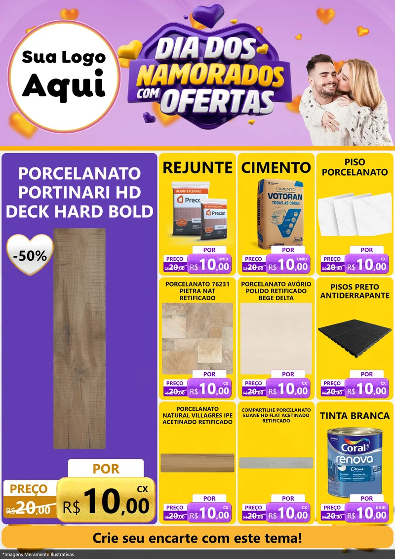 Modelo de Encarte para Encarte A4 Vertical com o tema Dia Dos Namorados Com Ofertas para Pisos e revestimentos