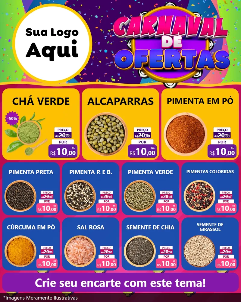 Modelo de Rede Social para Feed Instagram com o tema Carnaval de Ofertas para Produtos Naturais