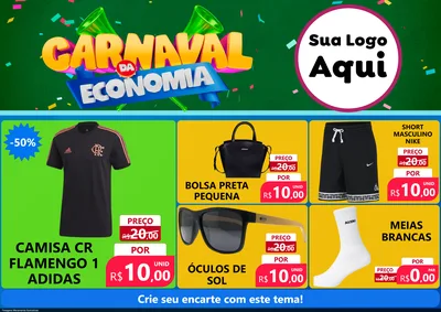 Modelo de Encarte para Encarte A4 Horizontal com o tema Carnaval da Economia para Roupas e acessórios