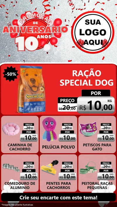 Modelo de Rede Social para Stories com o tema Promoção de Aniversário - 10 Anos para Pet Shop