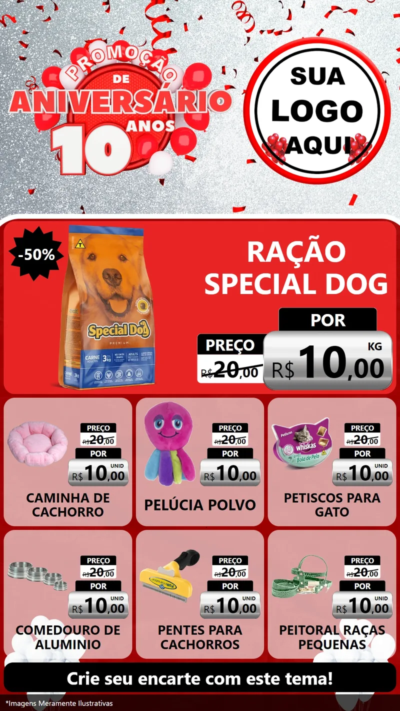Modelo de Rede Social para Stories com o tema Promoção de Aniversário - 10 Anos para Pet Shop