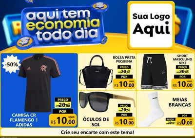 Modelo de Encarte para Encarte A4 Horizontal com o tema Aqui Tem Economia Todo Dia para Roupas e acessórios