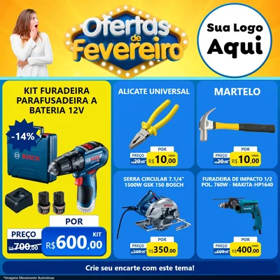 Modelo de Rede Social para Feed Facebook com o tema Ofertas de Fevereiro para Maquinas e Ferramentas
