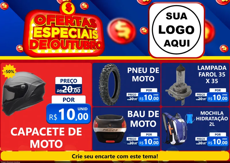 Modelo de Encarte para Encarte A4 Horizontal com o tema Ofertas Especiais de Outubro para Moto peças