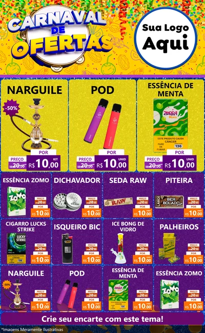 Modelo de Encarte para Encarte Grande com o tema Carnaval de Ofertas para Tabacaria