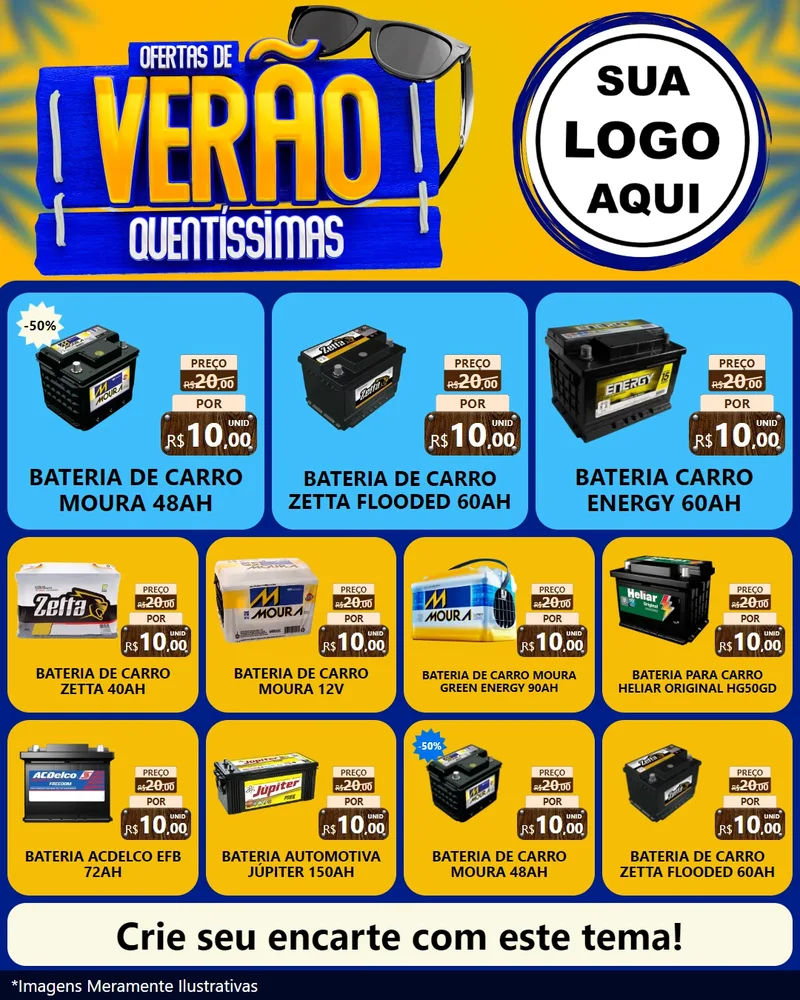 Modelo de Rede Social para Feed Instagram com o tema Ofertas de Verão Quentíssimas para Baterias Elétricas