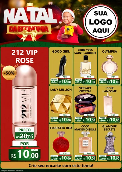 Modelo de Encarte para Encarte A4 Vertical com o tema Natal da Economia para Perfumes