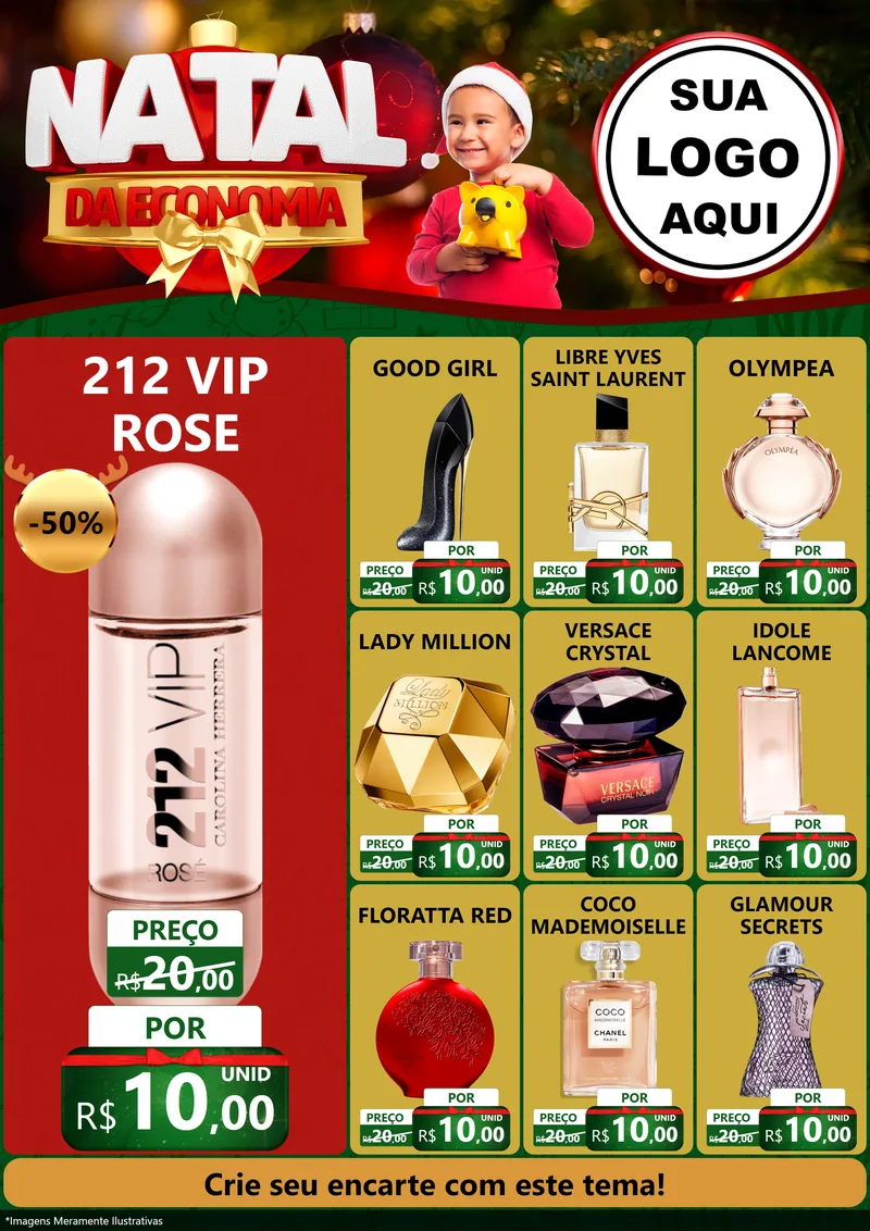 Modelo de Encarte para Encarte A4 Vertical com o tema Natal da Economia para Perfumes