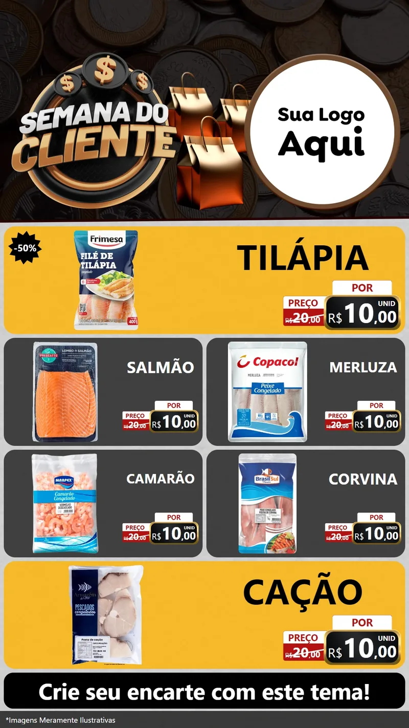 Modelo de TV para TV Vertical com o tema Semana do Cliente para Peixaria
