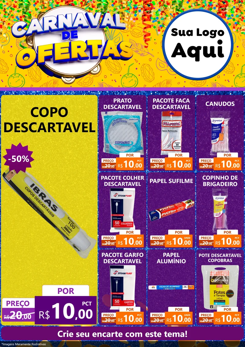 Modelo de Encarte para Encarte A4 Vertical com o tema Carnaval de Ofertas para Embalagens