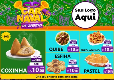 Modelo de Encarte para Encarte A4 Horizontal com o tema Carnaval de Ofertas para Salgadaria