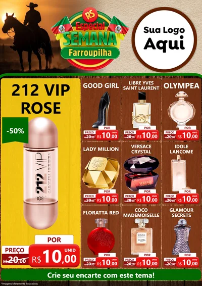 Modelo de Encarte para Encarte A4 Vertical com o tema Especial Semana Farroupilha para Perfumes