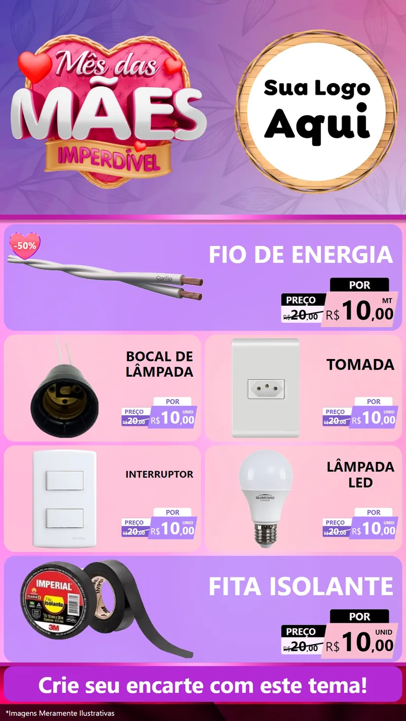 Modelo de TV para TV Vertical com o tema Mês das Mães Imperdível para Materiais Elétricos
