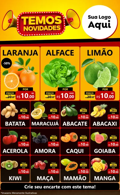Modelo de Encarte para Encarte Grande com o tema Temos Novidades para Hortifrúti