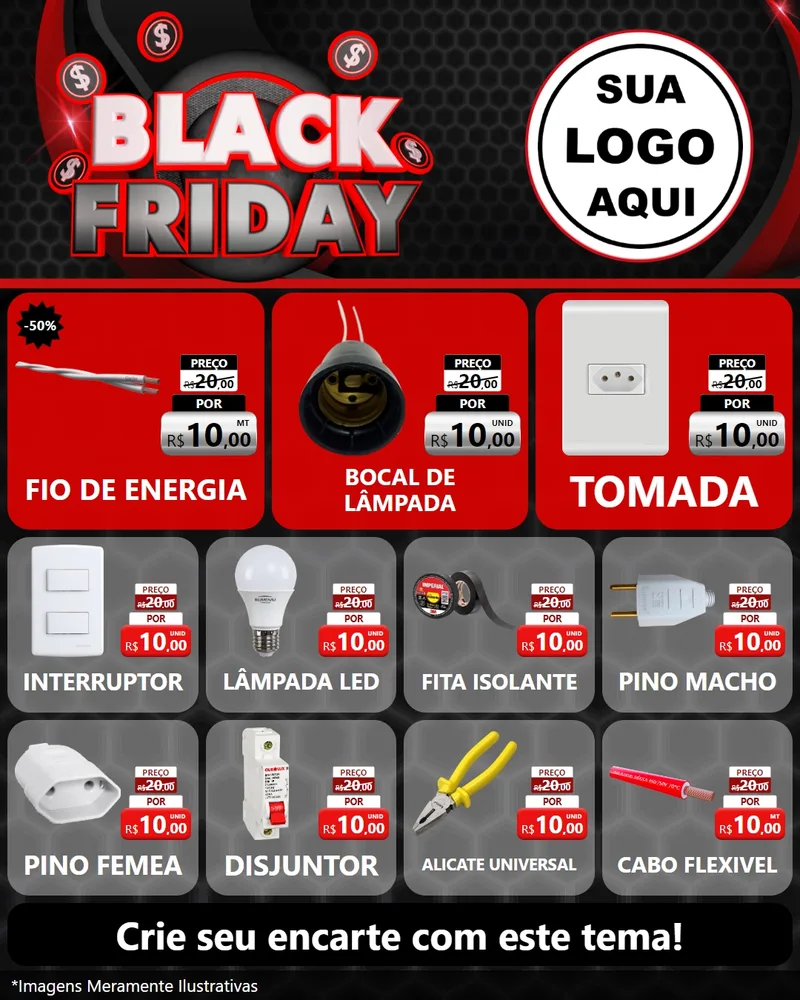Modelo de Rede Social para Feed Instagram com o tema Black Friday para Materiais Elétricos