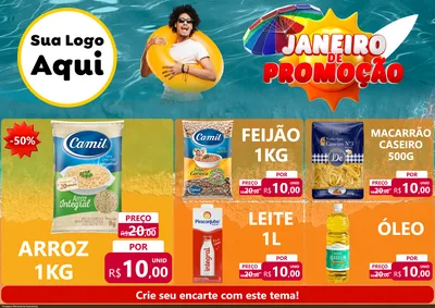 Modelo de Encarte para Encarte A4 Horizontal com o tema Janeiro de Promoção para Supermercado