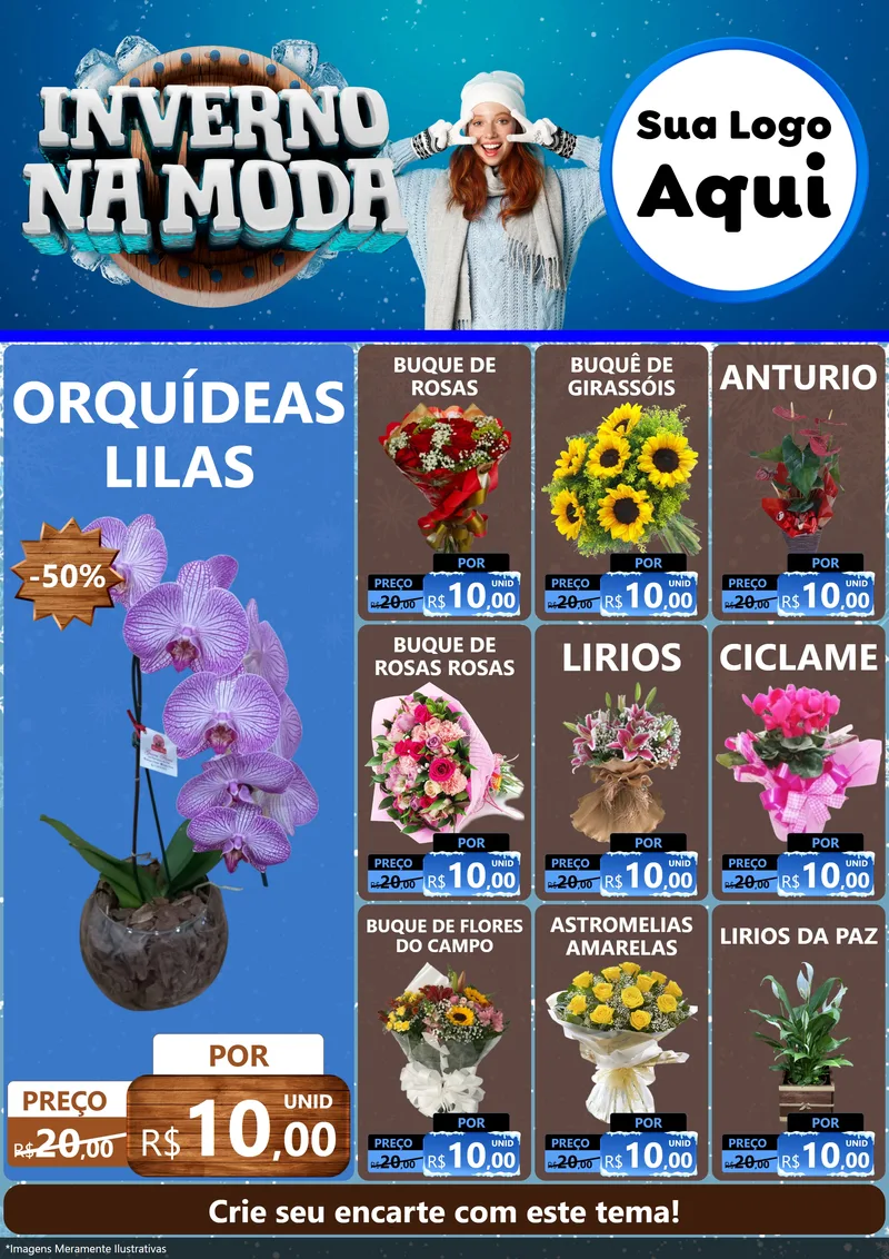Modelo de Encarte para Encarte A4 Vertical com o tema Inverno na Moda para Floricultura e jardim