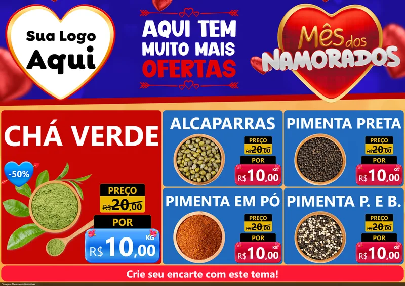 Modelo de Encarte para Encarte A4 Horizontal com o tema Mês dos Namorados para Produtos Naturais