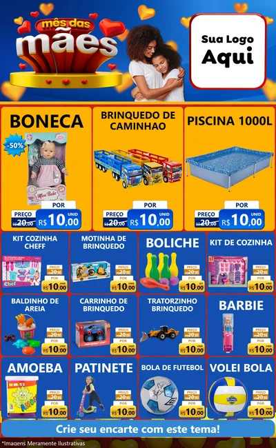 Modelo de Encarte para Encarte Grande com o tema Mês das Mães para Brinquedos