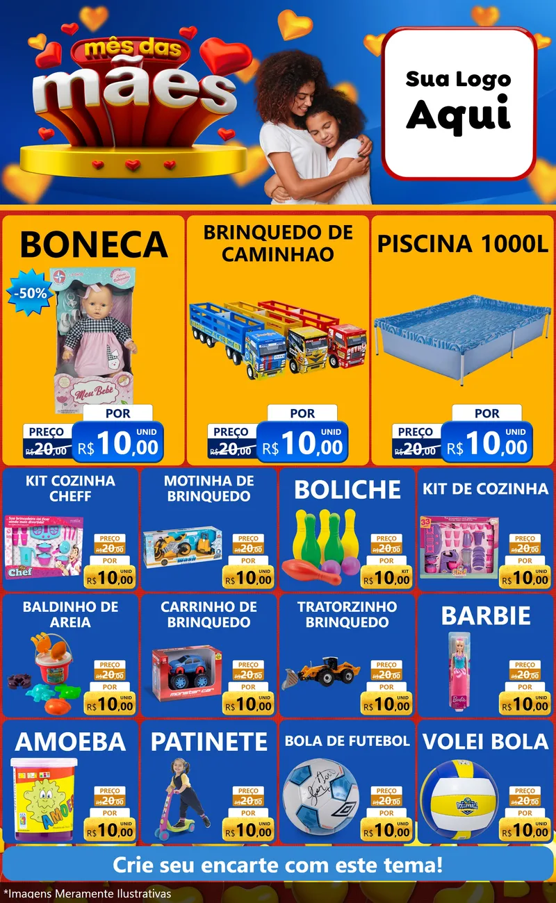 Modelo de Encarte para Encarte Grande com o tema Mês das Mães para Brinquedos