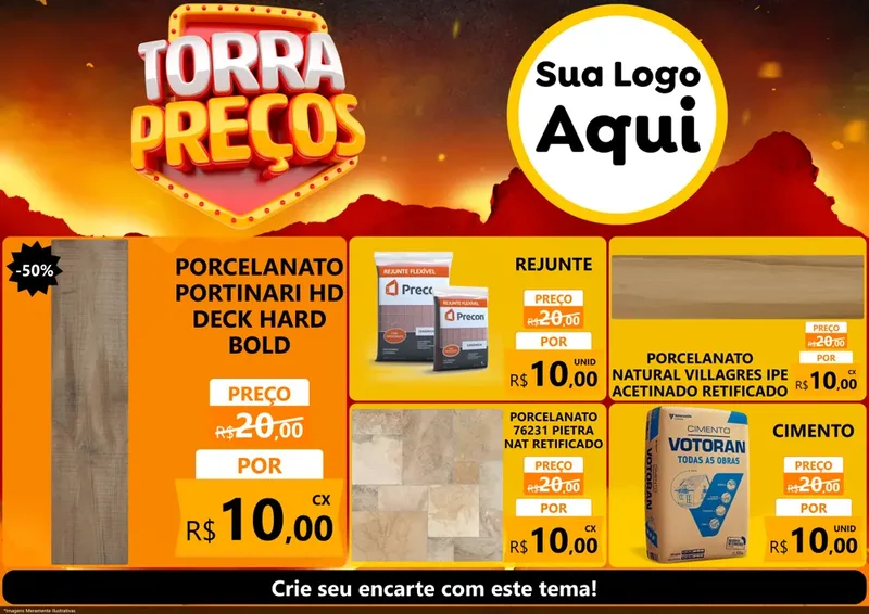 Modelo de Encarte para Encarte A4 Horizontal com o tema Torra Preços para Pisos e revestimentos