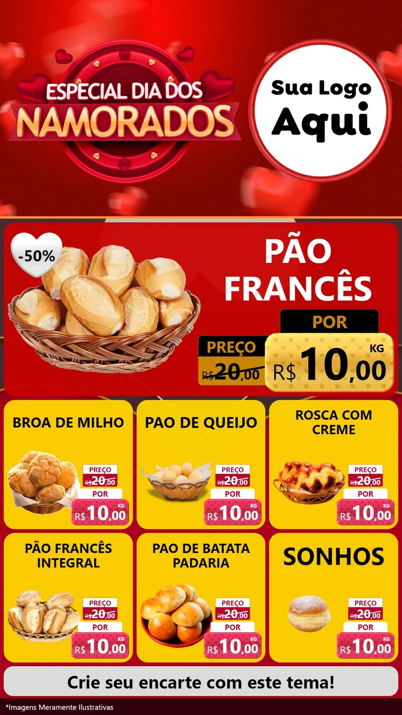 Modelo de Rede Social para Stories com o tema Especial Dia Dos Namorados para Padaria