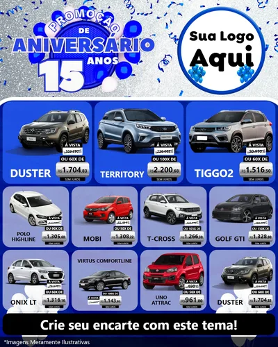 Modelo de Rede Social para Feed Instagram com o tema Promoção de Aniversário - 15 Anos para Concessionaria de Carros