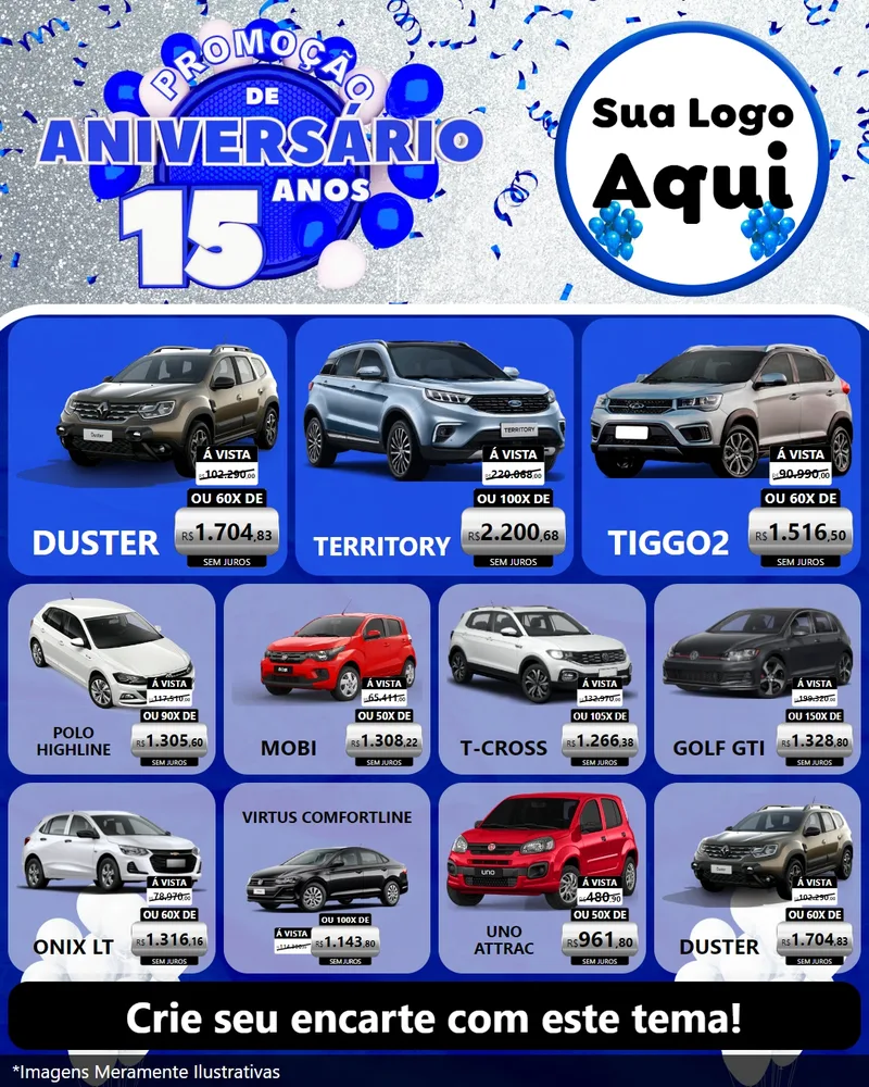 Modelo de Rede Social para Feed Instagram com o tema Promoção de Aniversário - 15 Anos para Concessionaria de Carros