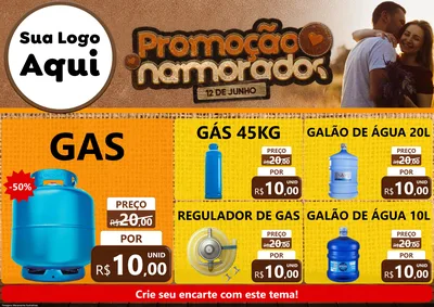Modelo de Encarte para Encarte A4 Horizontal com o tema Promoção Namorados para Água e gás
