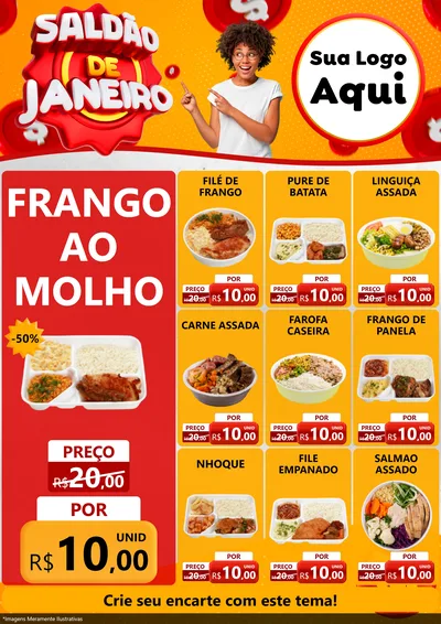 Modelo de Encarte para Encarte A4 Vertical com o tema Saldão de Janeiro para Restaurante