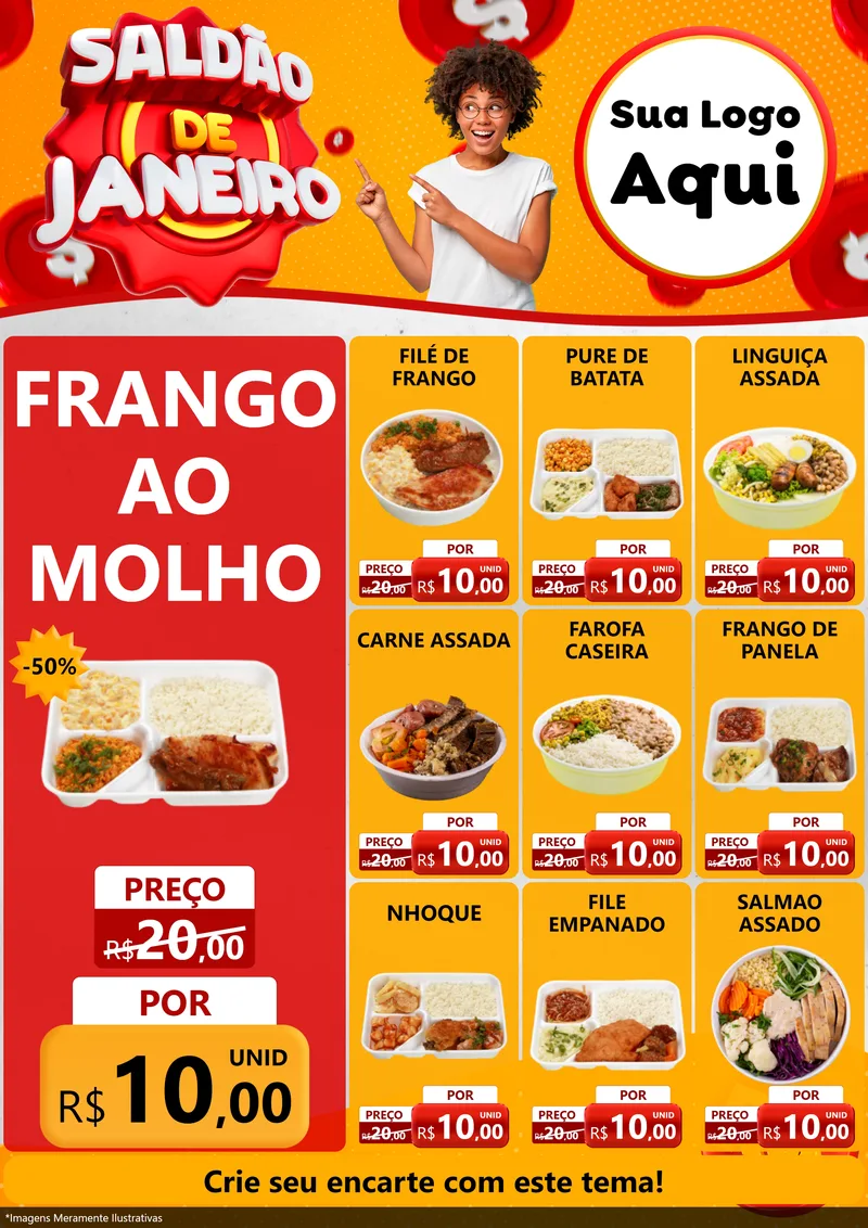 Modelo de Encarte para Encarte A4 Vertical com o tema Saldão de Janeiro para Restaurante