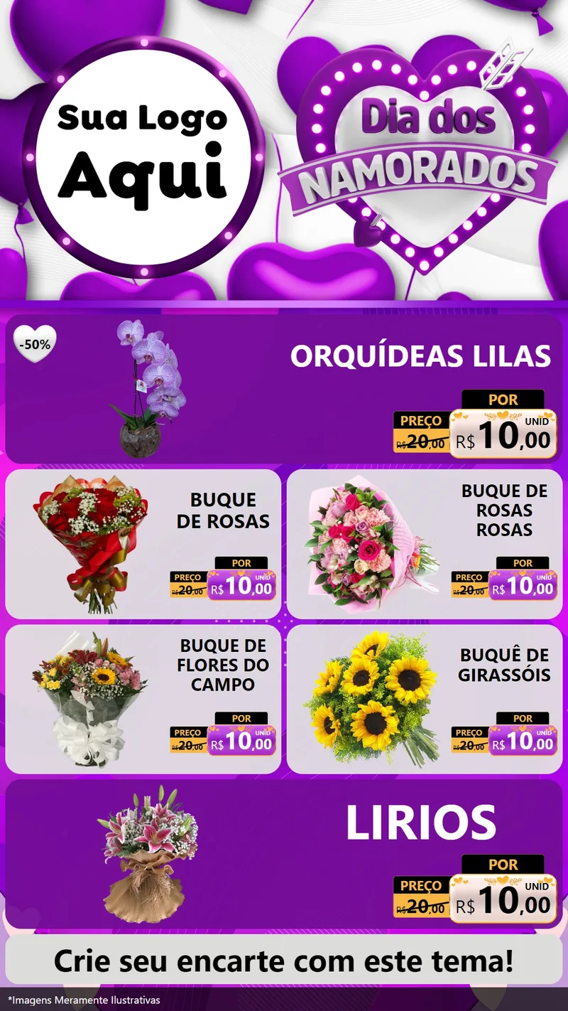 Modelo de TV para TV Vertical com o tema Dia dos Namorados para Floricultura e jardim